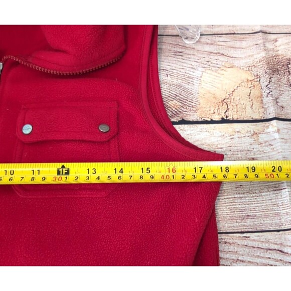 Chaps by Ralph Lauren Women's MEDIUM Fleece Vest Full Zip Red Collared Pockets - Picture 6 of 15